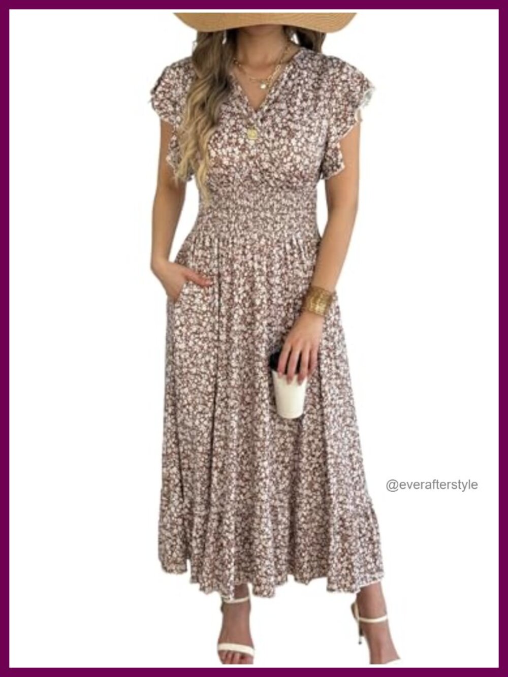Floral Maxi Dress Empire Waist Pockets